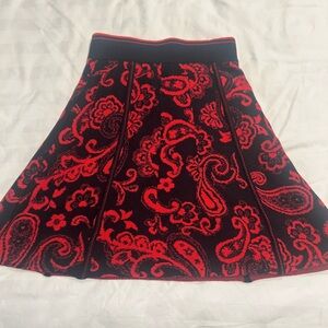 Topshop Red and Black Paisley A-Line Skirt